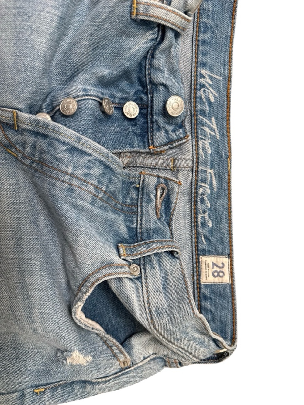Free People Washed Blue Distressed Denim Cutoff Shorts - Picture 3 of 5